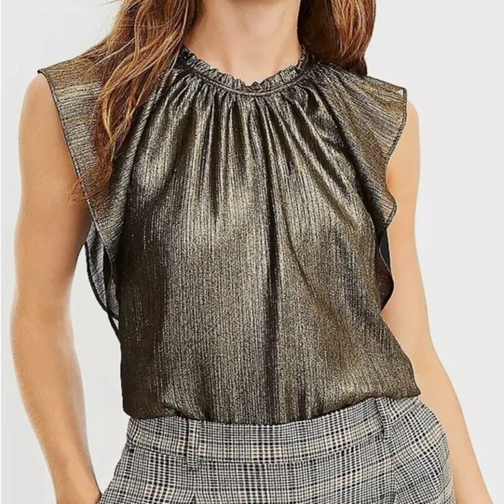 Shimmer Flutter Sleeve Shell Golden